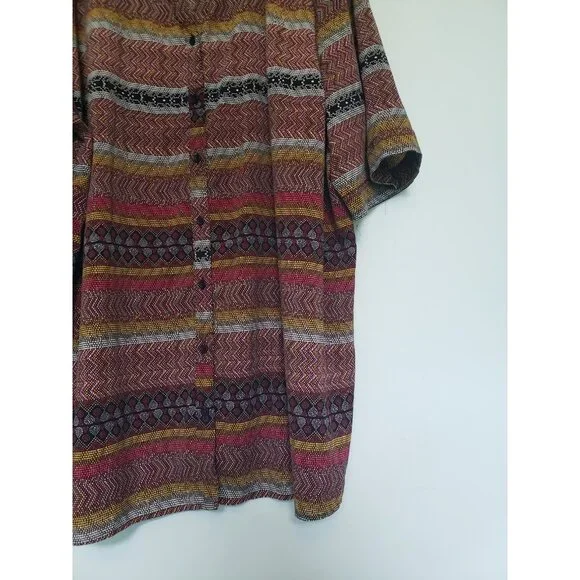 Catherines Women Plus 3X Blouse Geometric Button Up Office Short Sleeve Stretch - Picture 3 of 5